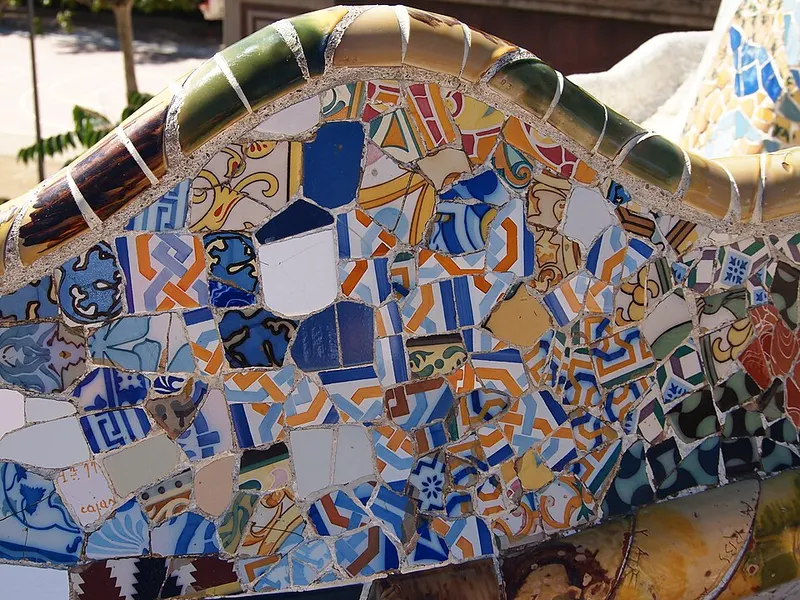 Detailed part of the famous terrace in Gaudi's Park Guell, Barcelona, Spain.