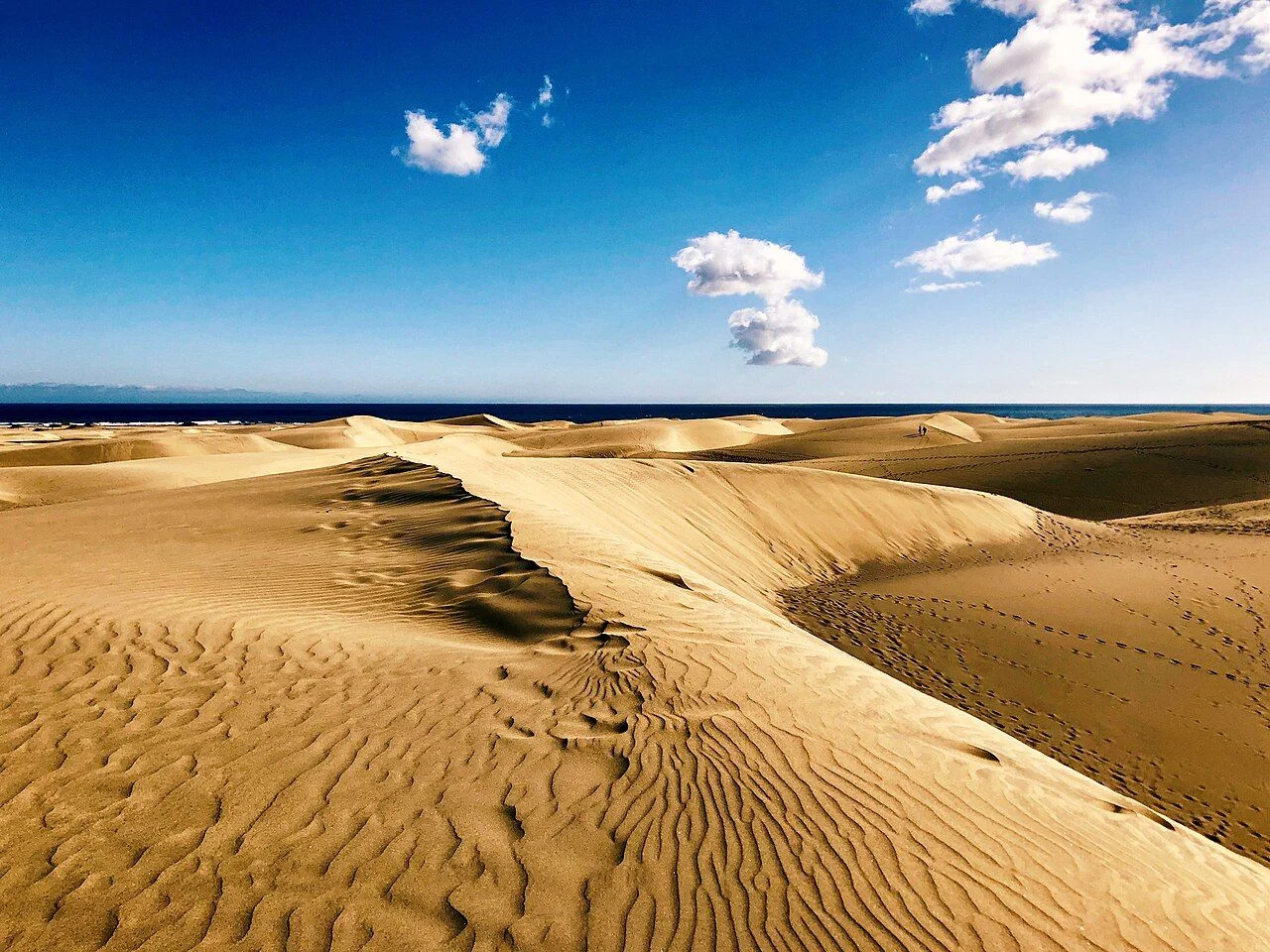 Sunlit dunes at Maspalomas, Gran Canaria