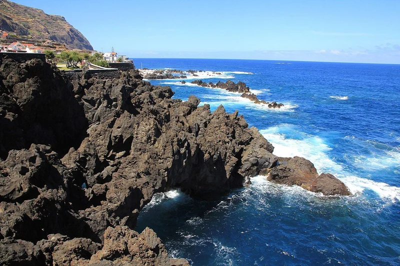 Volcanic rocks and blue Atlantic water at Porto Moniz, Madeira
