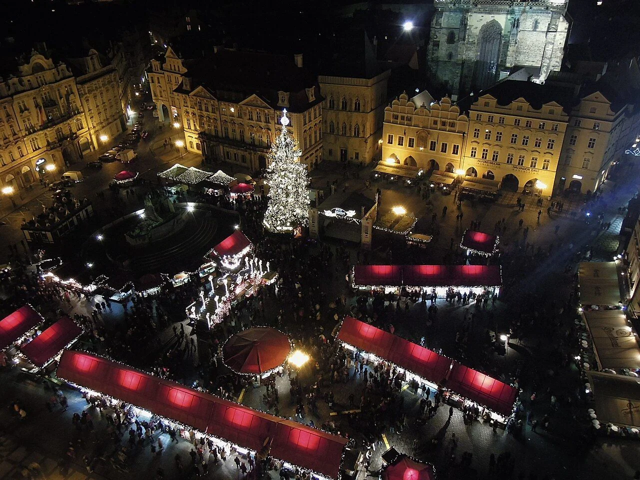 Old Town Square Christmas market viewed from the Old Town Hall tower, Prague, 2011